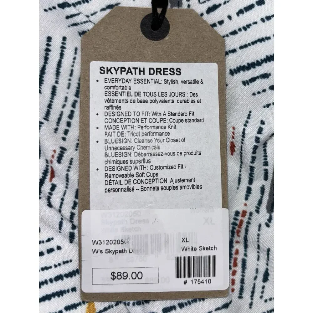 NEW PrAna Skypath‎ Dress XL White w/Multicolor Pattern Knit Sleeveless Shelf Bra